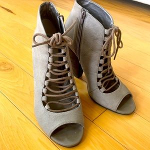 Laced Taupe Booties with inner zipper